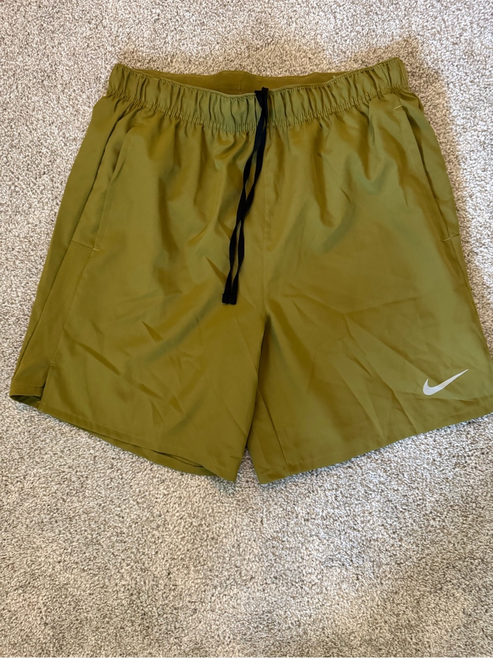 Nike Olive Green Athletic Shorts with Black Drawstring